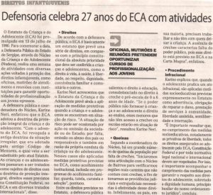 Correio de Sergipe: 27/07/2017 – Defensoria celebra 27 anos do Eca