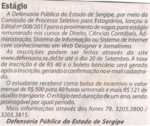 Jornal do Dia: 13/09/2017 – Defensoria Pública lança edital de vagas para estágio